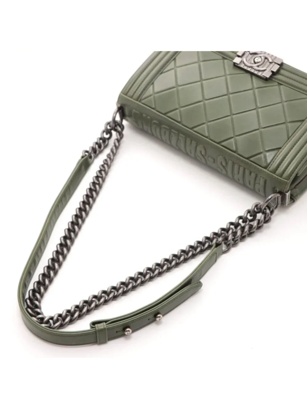 Chanel Boy 25 Quilted Chain Shoulder Green Silver Calfskin Bag